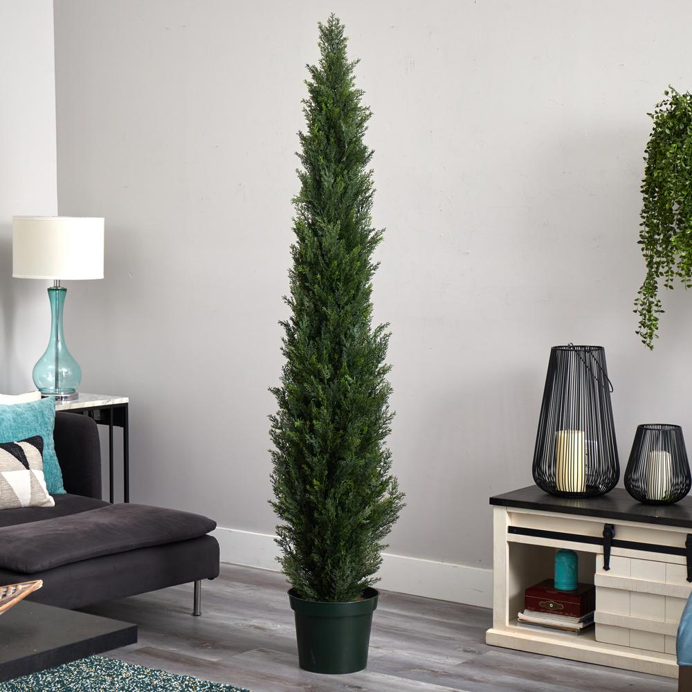 7ft. Mini Cedar Pine Tree with 3614 Tips in 12in. Pot (Two Tone Green)