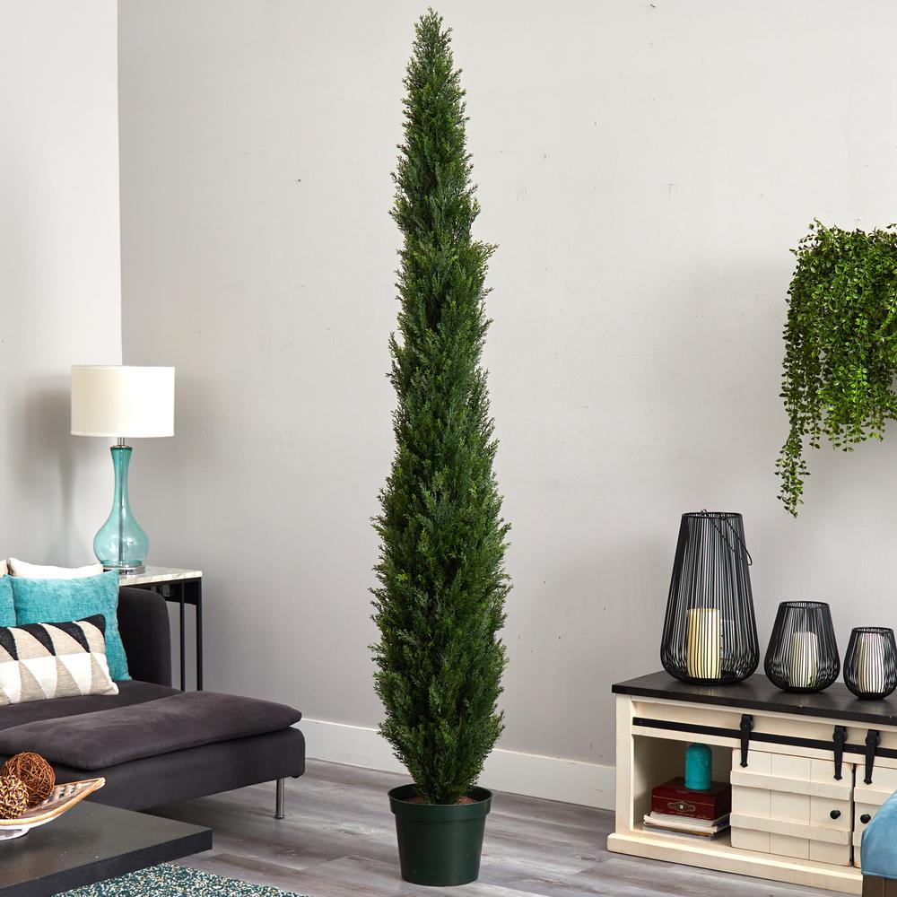 8ft. Mini Cedar Pine Tree with 4249 tips in 12in. Pot (Two Tone Green)
