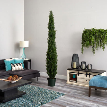 8ft. Mini Cedar Pine Tree with 4249 tips in 12in. Pot (Two Tone Green)