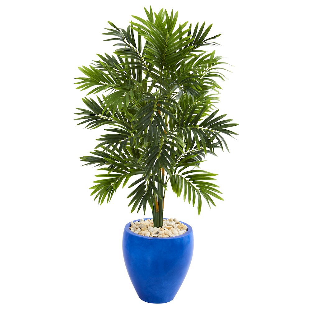 4ft. Areca Palm Artificial Tree in Glazed Blue Planter