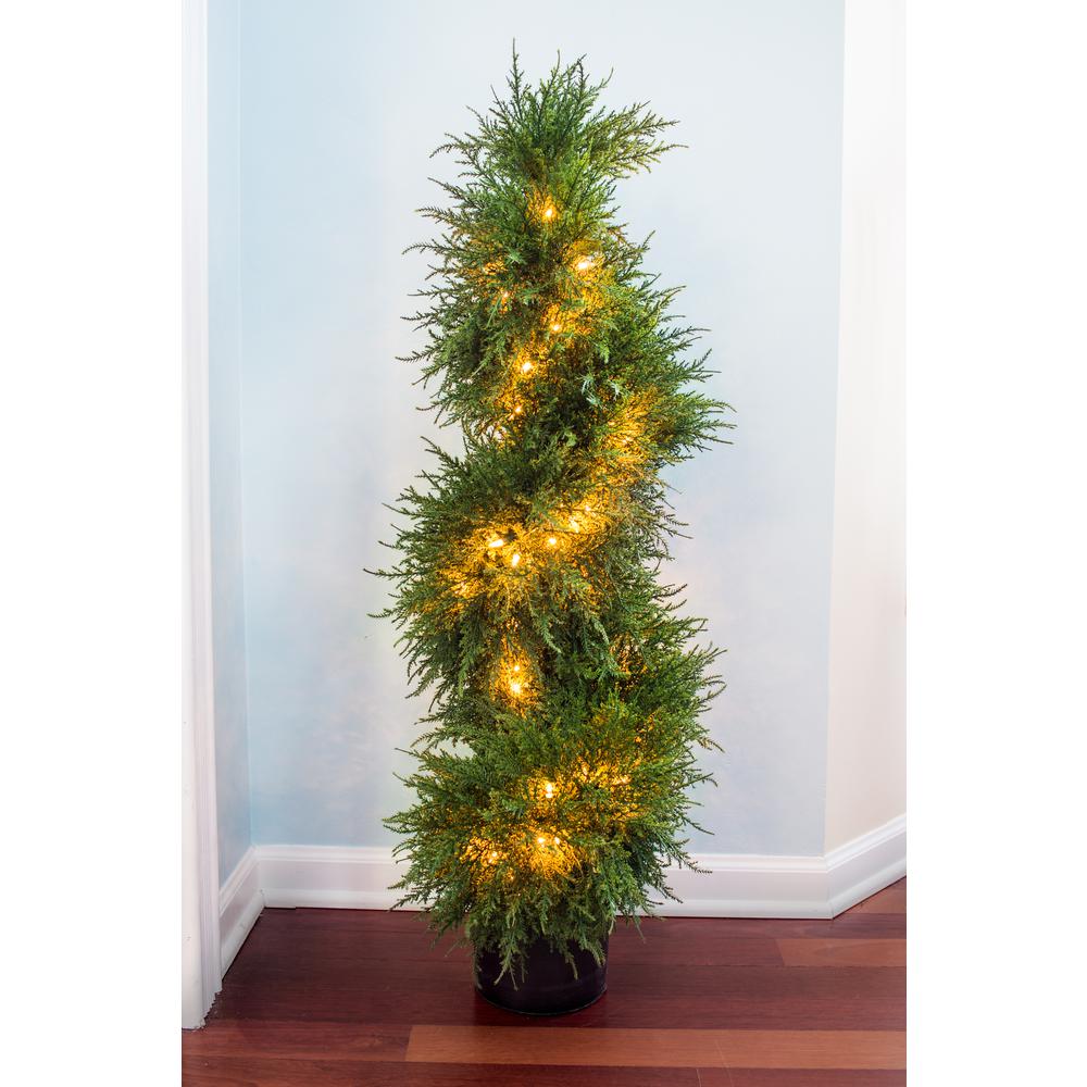 43in. Cedar Spiral Topiary with Lights