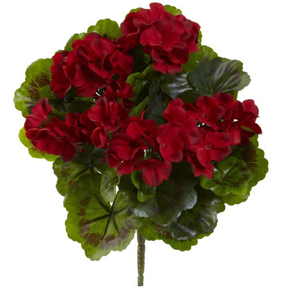 Geranium Artificial Bush UV Resistant, Set of 4 (Indoor/Outdoor), Red