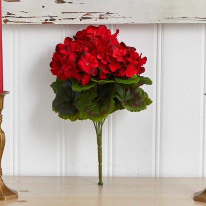 Geranium Artificial Bush UV Resistant, Set of 4 (Indoor/Outdoor), Red