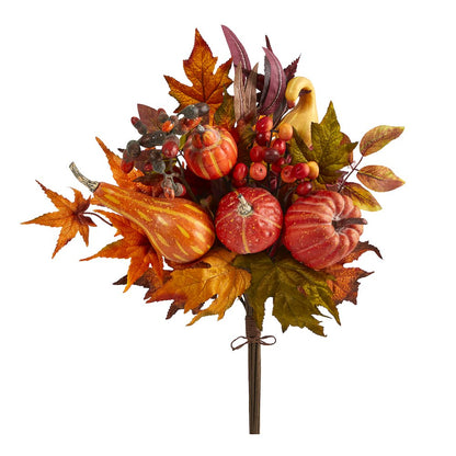 20in. Pumpkin and Maple Leaf Artificial Flower Bouquet (Set of 2)