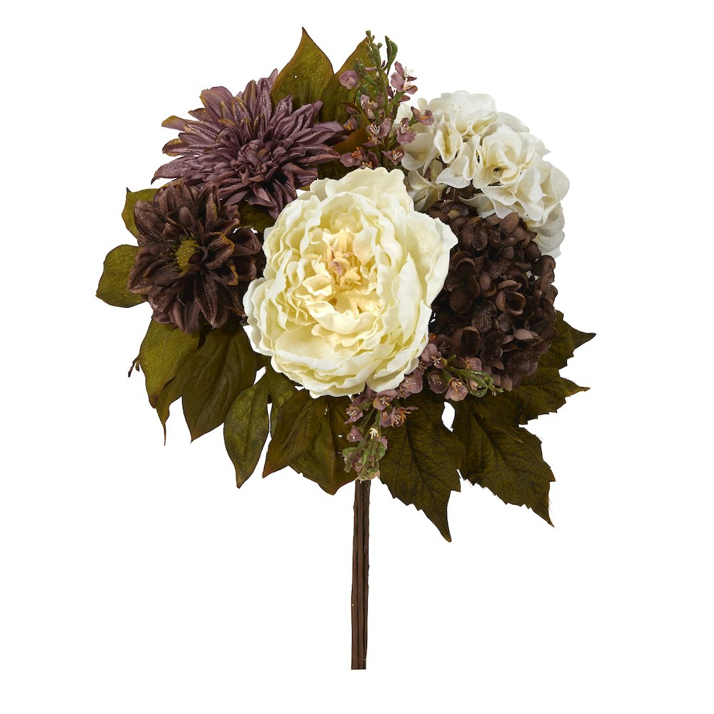 16in. Peony, Hydrangea and Dahlia Artificial Flower Bouquet (Set of 2)