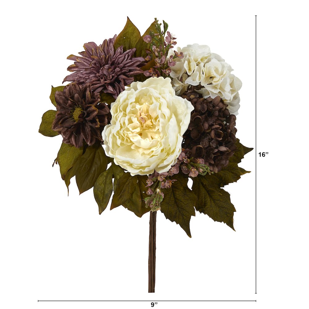 16in. Peony, Hydrangea and Dahlia Artificial Flower Bouquet (Set of 2)