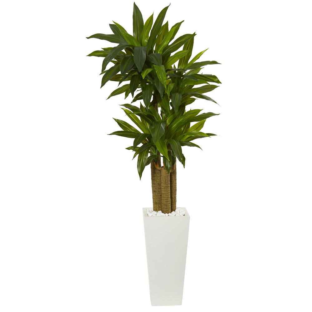5ft. Cornstalk Dracaena Artificial Plant in White Tower Planter