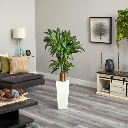 5ft. Cornstalk Dracaena Artificial Plant in White Tower Planter