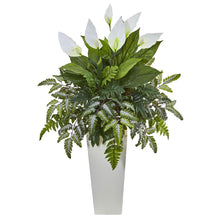 Mixed Spathiphyllum Artificial Plant in White Tower Vase