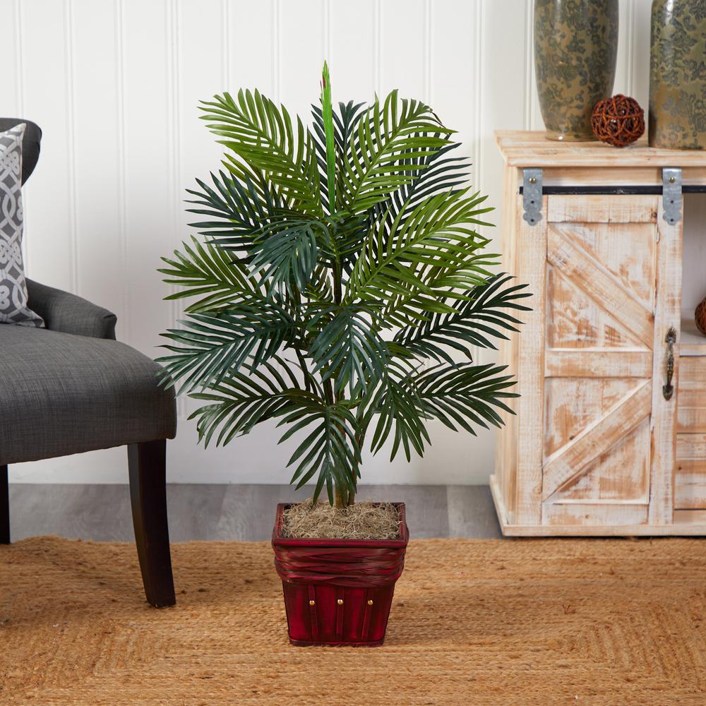 Areca Palm with Wicker Basket Silk Plant