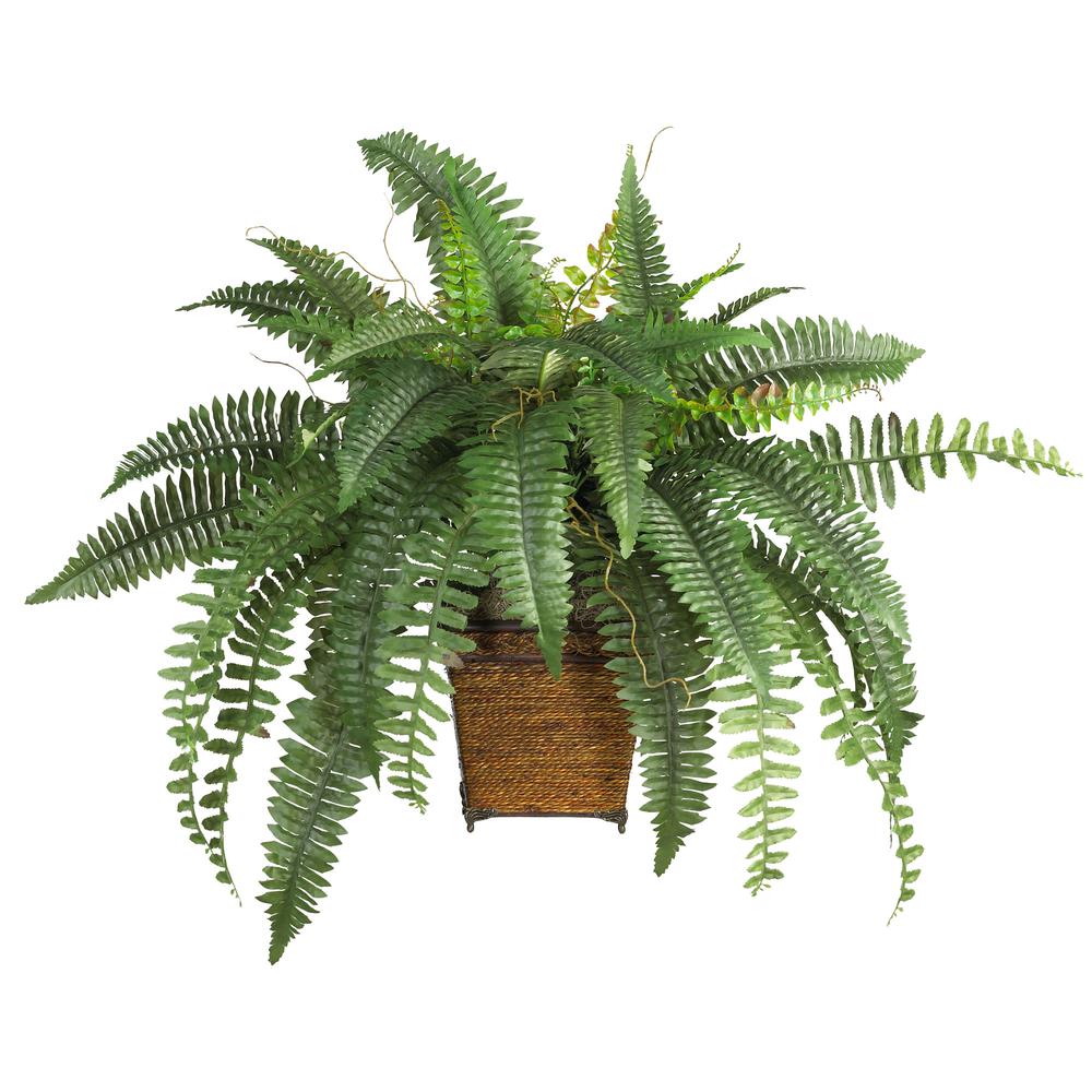 Boston Fern with Wicker Basket Silk Plant