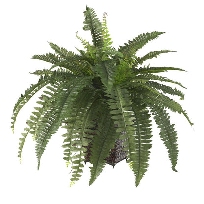 Boston Fern with Wicker Basket Silk Plant