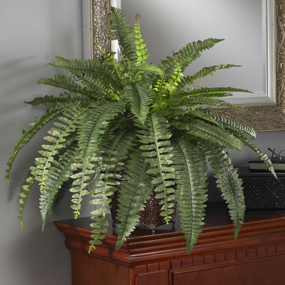 Boston Fern with Wicker Basket Silk Plant