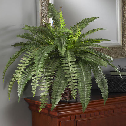 Boston Fern with Wicker Basket Silk Plant