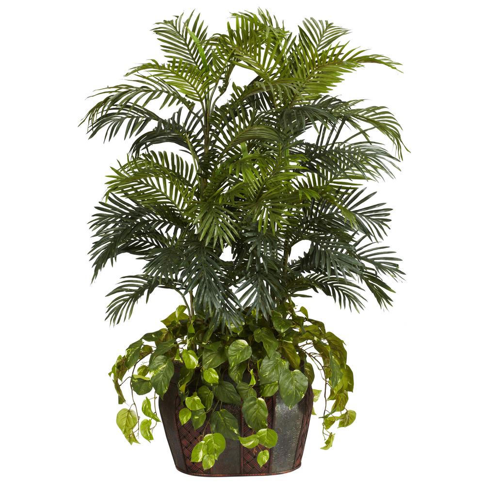 4.5ft. Double Areca with Vase & Pothos Silk Plant