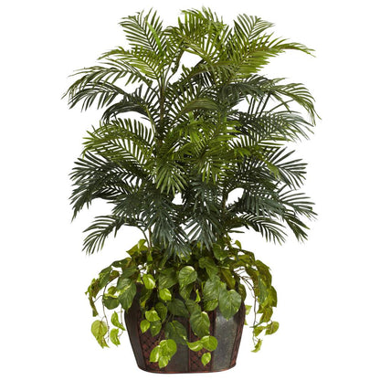 4.5ft. Double Areca with Vase & Pothos Silk Plant