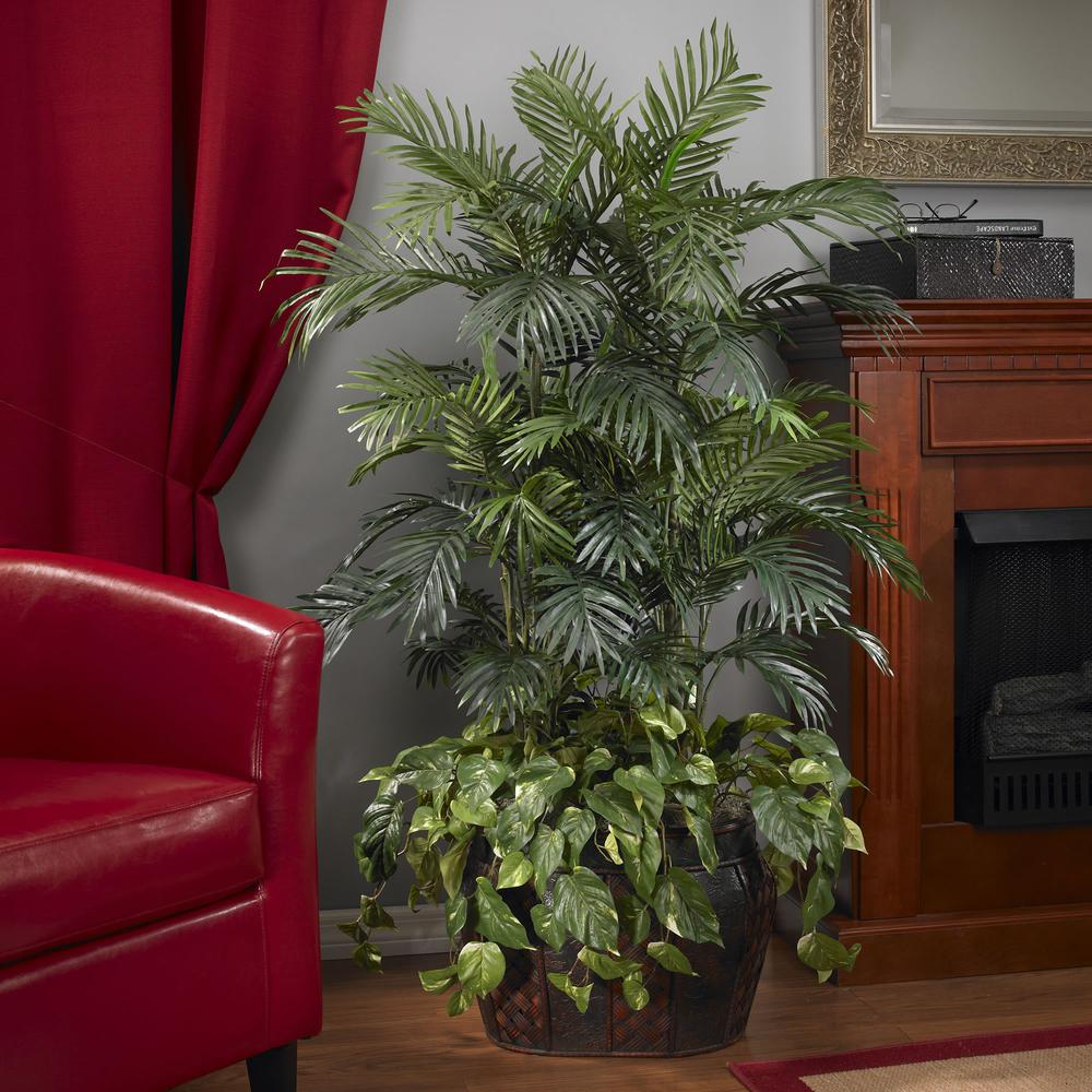 4.5ft. Double Areca with Vase & Pothos Silk Plant