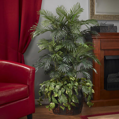 4.5ft. Double Areca with Vase & Pothos Silk Plant