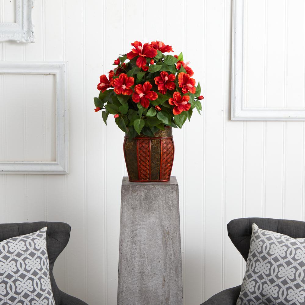 Hibiscus with Vase Silk Plant