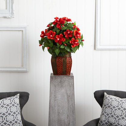 Hibiscus with Vase Silk Plant