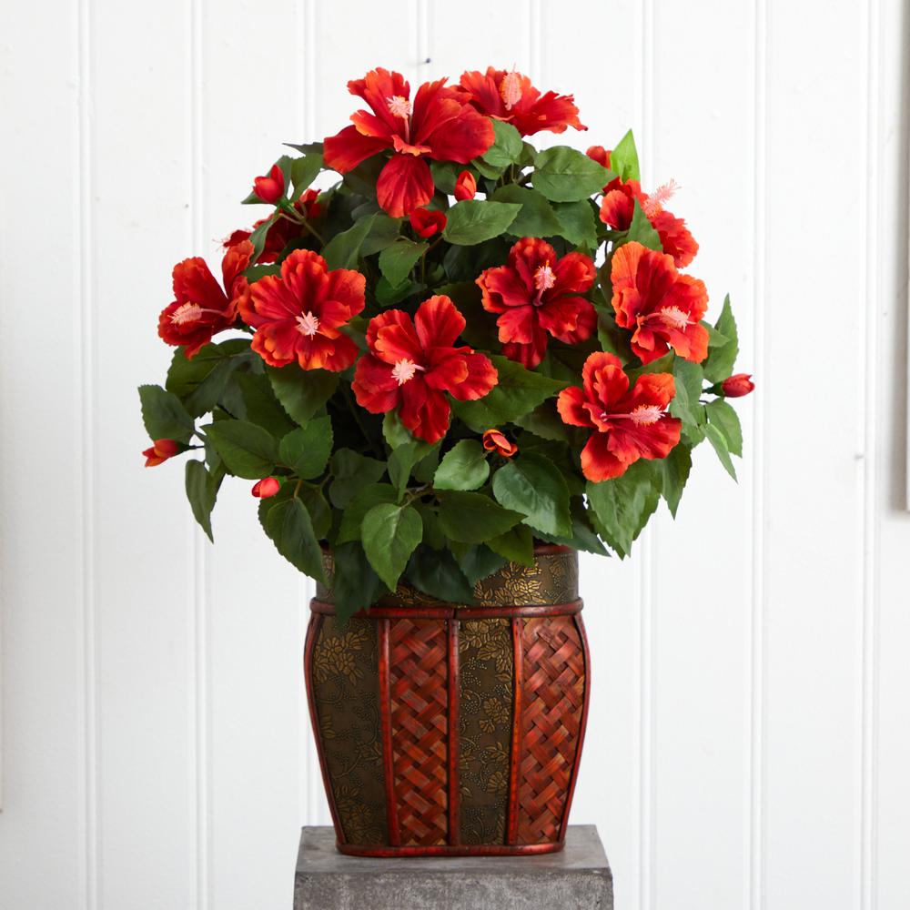 Hibiscus with Vase Silk Plant