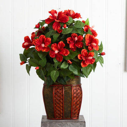 Hibiscus with Vase Silk Plant