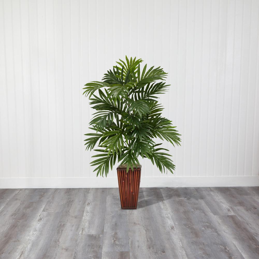 Areca Palm with Bamboo Vase Silk Plant