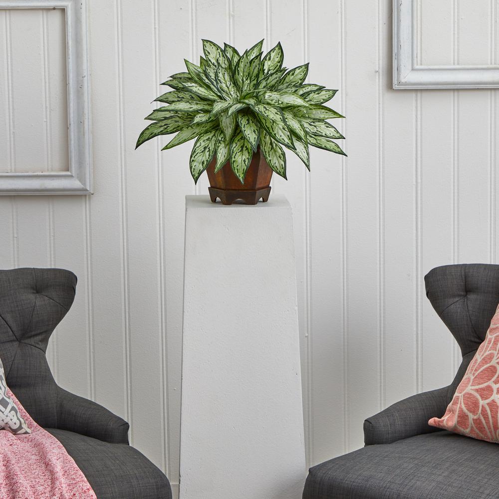 Triple Silver Queen with Hexagon Vase Silk Plant