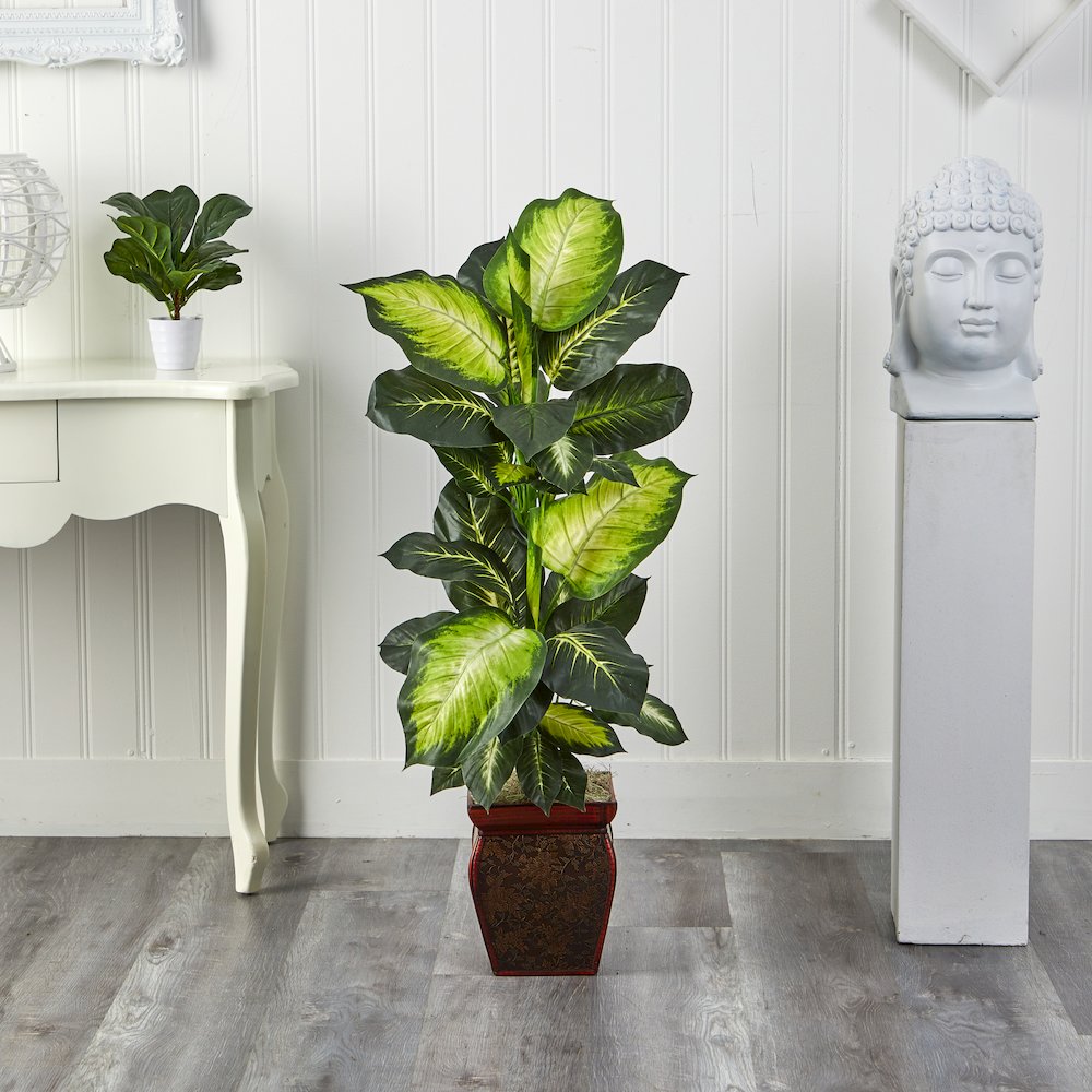 45in. Artificial Golden Dieffenbachia Plant with Decorative Planter
