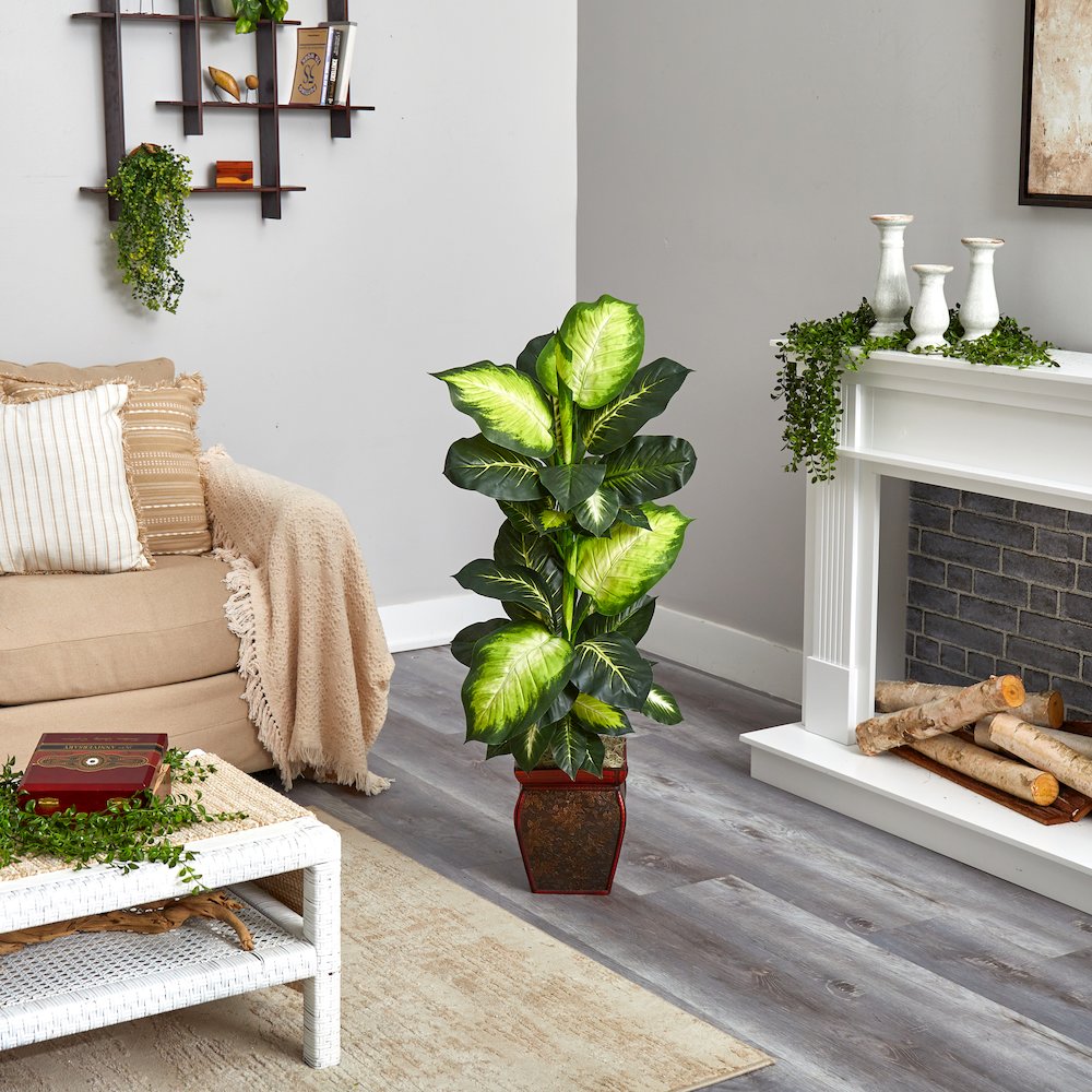 45in. Artificial Golden Dieffenbachia Plant with Decorative Planter