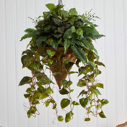 Vining Mixed Greens with Cone Hanging Basket