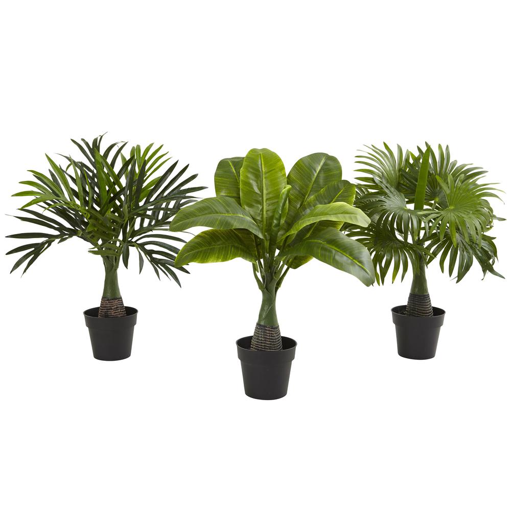 Areca, Fountain & Banana Palm Artificial Trees (Set of 3)