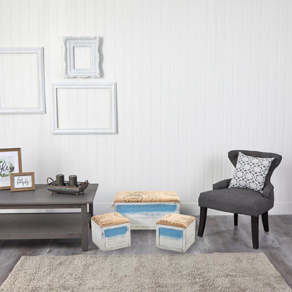 Ocean Breeze Storage Boxes, Bench and Seating Set (Set of 3)