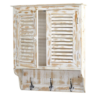 32in. White Washed Wall Cabinet with Hooks