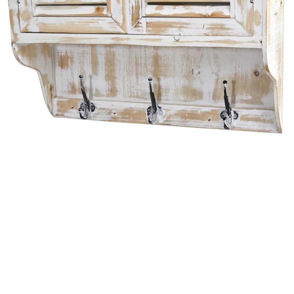 32in. White Washed Wall Cabinet with Hooks