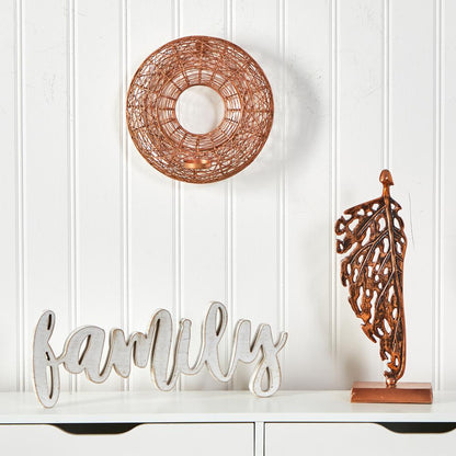 11in. Wired Copper Circle Wall Sconce Candle Holder