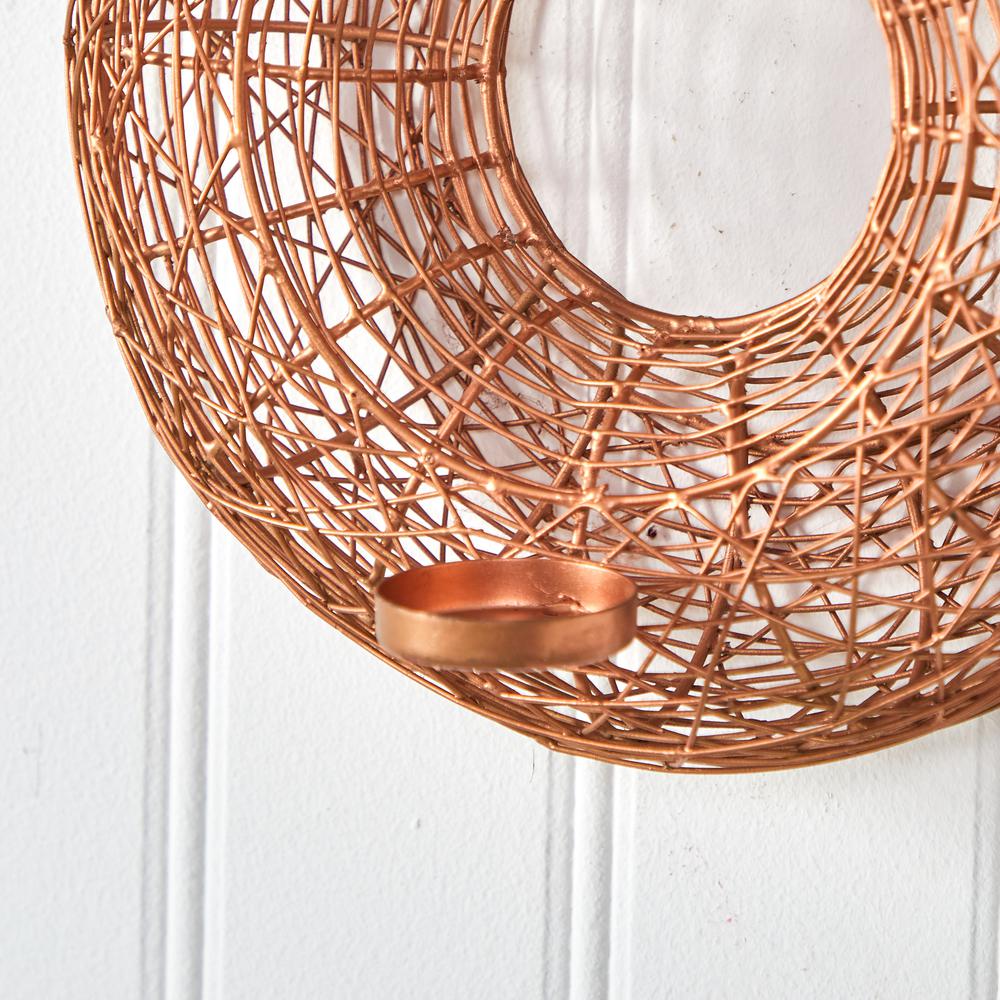 11in. Wired Copper Circle Wall Sconce Candle Holder