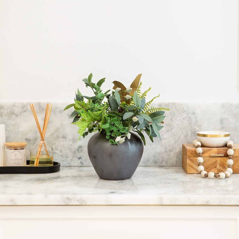 7in. Black Round Urn Vase