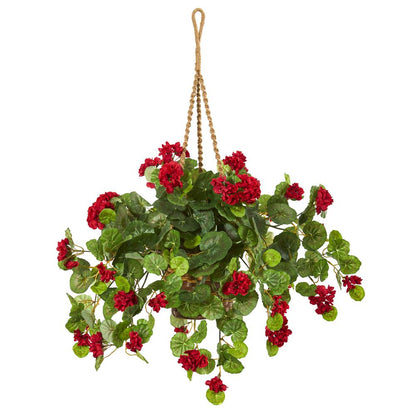 27in. Geranium Artificial Plant in Hanging Basket