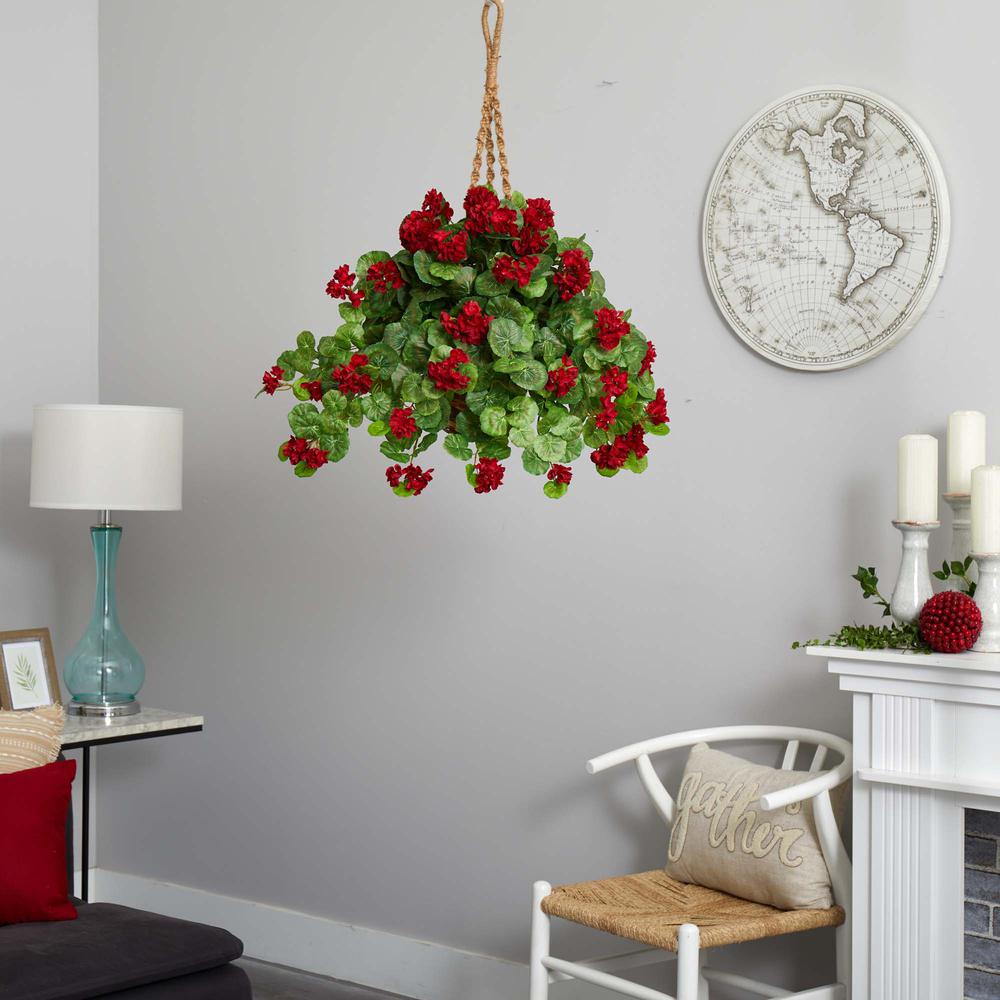 27in. Geranium Artificial Plant in Hanging Basket
