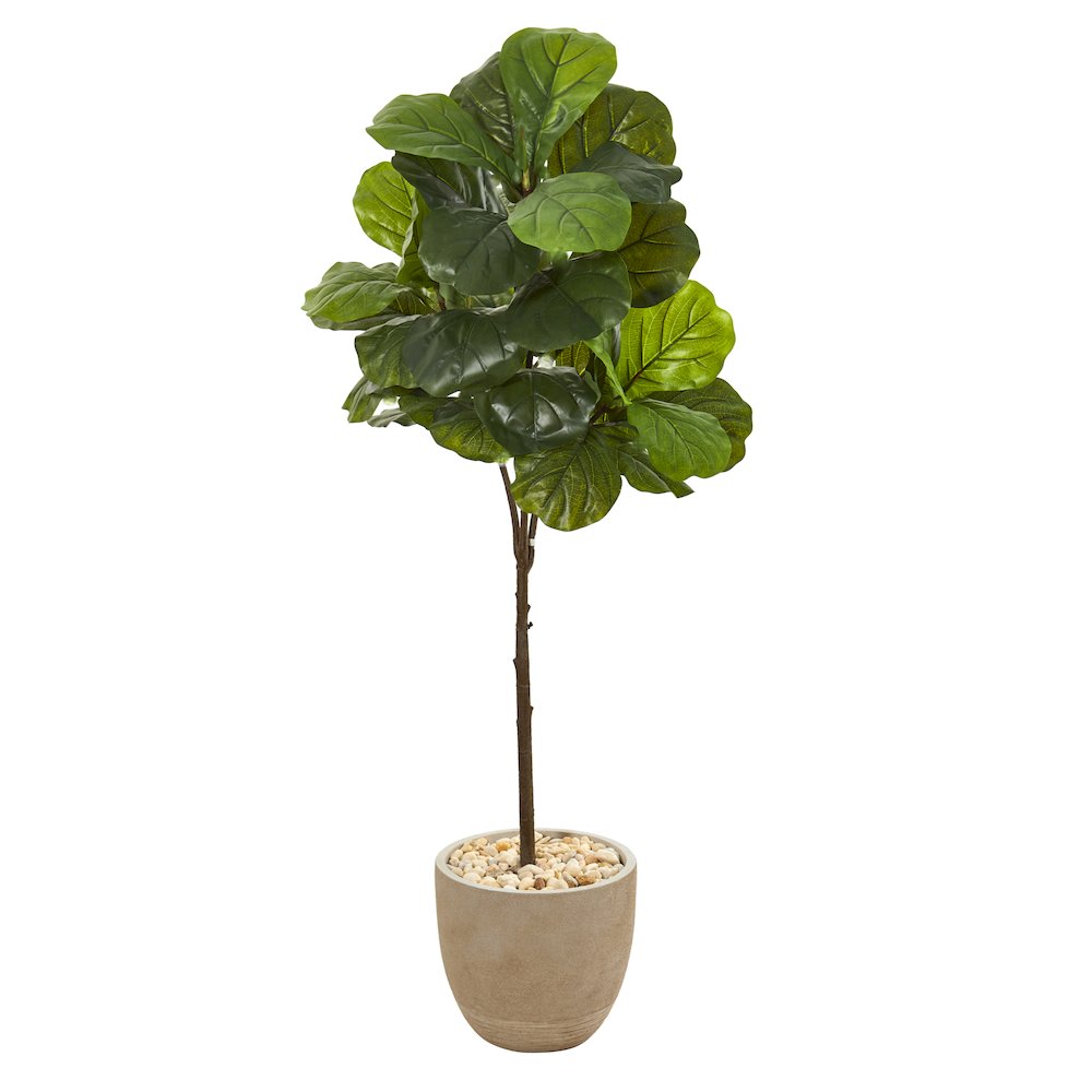 51in. Fiddle Leaf Artificial Tree in Sandstone Planter (Real Touch)