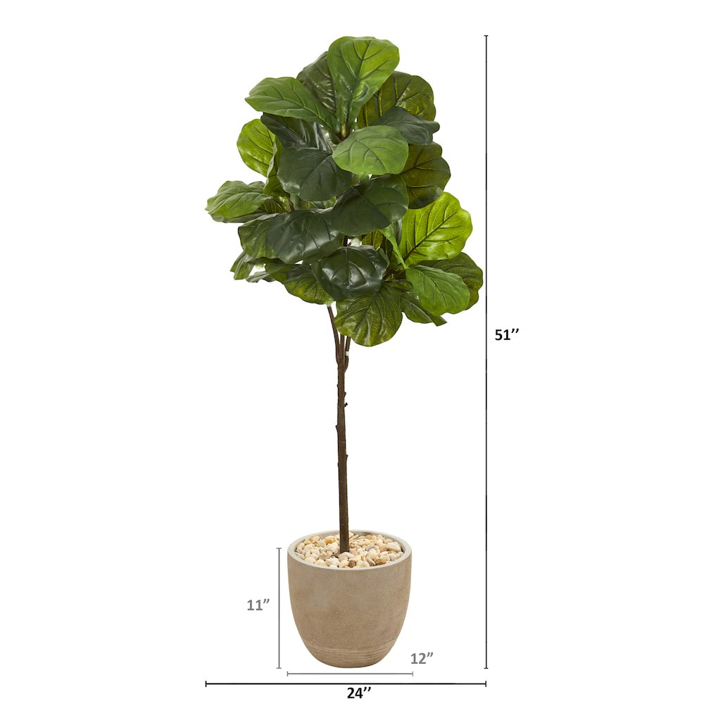 51in. Fiddle Leaf Artificial Tree in Sandstone Planter (Real Touch)