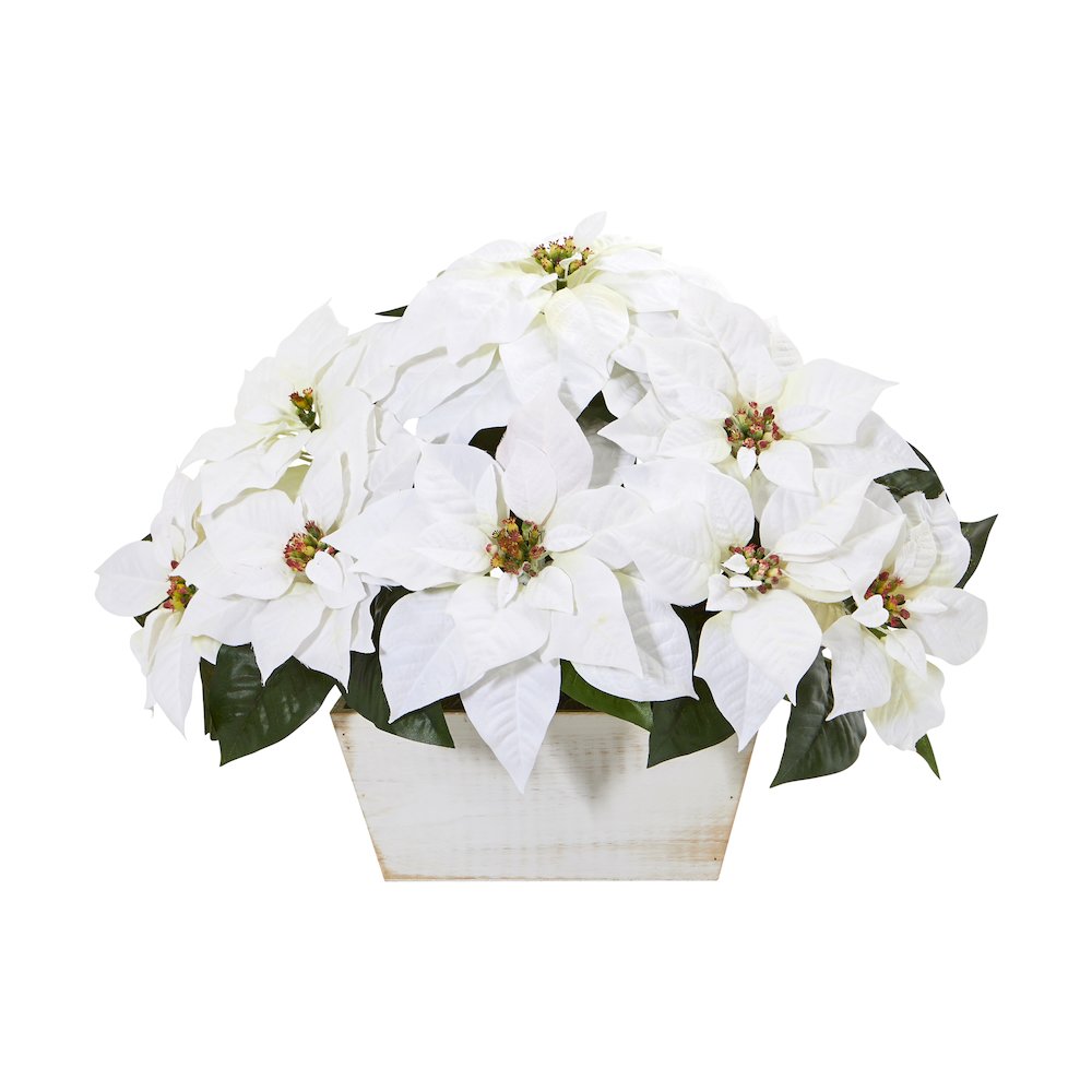 16in. Poinsettia Artificial Arrangement in White Wash Planter