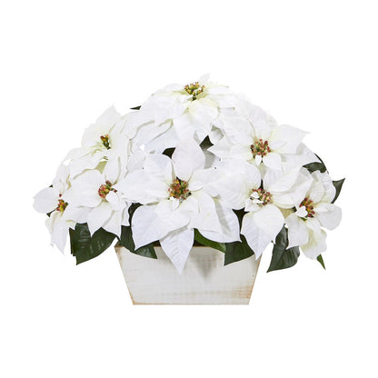 16in. Poinsettia Artificial Arrangement in White Wash Planter
