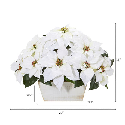 16in. Poinsettia Artificial Arrangement in White Wash Planter