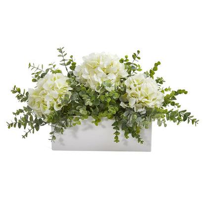 15in. Hydrangea and Eucalyptus Artificial Arrangement in White Vase