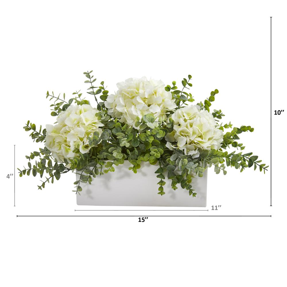 15in. Hydrangea and Eucalyptus Artificial Arrangement in White Vase