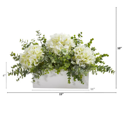 15in. Hydrangea and Eucalyptus Artificial Arrangement in White Vase