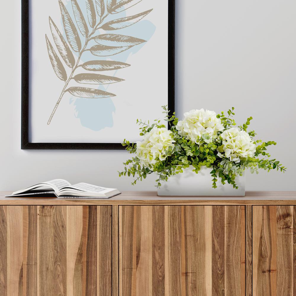 15in. Hydrangea and Eucalyptus Artificial Arrangement in White Vase