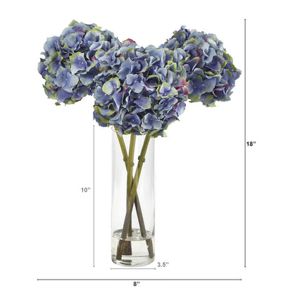 18in. Hydrangea Artificial Arrangement in Glass Vase